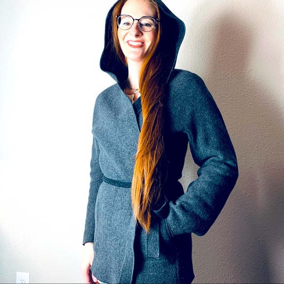GAP Jackets & Blazers - VINTAGE Gap Wool charcoal grey tunic  Wrap Coat Sz M belted pockets cozy warm